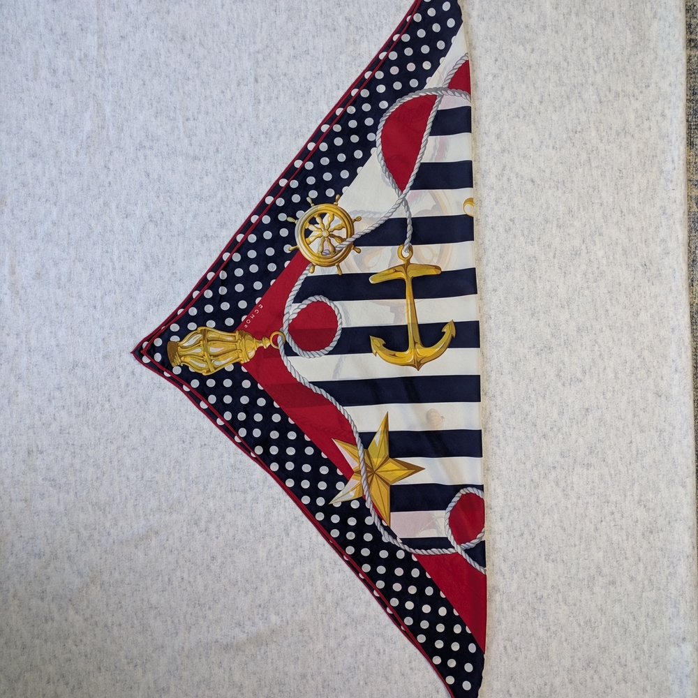 Echo Polka Dot and Nautical Print Silk Scarf Red White Blue Gold - Picture 5 of 8